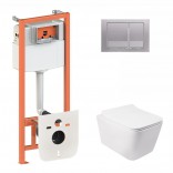Q-tap Комплект инсталляция Q-tap 3 в 1 Nest QT0133M425 с панелью смыва QT0111M06029SAT + унитаз Crow QT05335170W