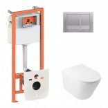 Q-tap Комплект инсталляция Q-tap 3 в 1 Nest QT0133M425 с панелью смыва QT0111M06029SAT + унитаз Swan QT16335178W
