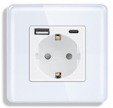 1DAL Стеклянная розетка 1DAL с USB + Type-C | Белый с З/К + шторки