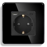 1DAL Стеклянная розетка 1DAL с USB + Type-C | Чёрный с З/К + шторки