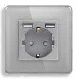 1DAL Стеклянная розетка 1DAL с USB | Серый с З/К + шторки