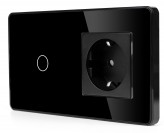 1DAL Сенсорный выключатель (1 кл.) + Розетка с З/К | Чёрный, Стеклянная панель