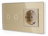1DAL Сенсорный выключатель (2 кл.) + Розетка с З/К | Золото, Стеклянная панель