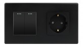 1DAL Выключатель (2 клав.) + Розетка З/К 1DAL | Черный (P157-SW2G-ST.BL)