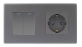 1DAL Выключатель (2 клав.) + Розетка З/К 1DAL | Серый (P157-SW2G-ST.GR)